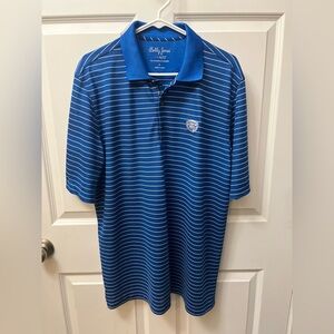 Bobby Jones Men’s L Blue and White Striped Polo with Medinah Country Club Logo